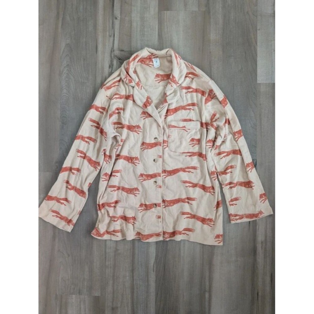 Kate Quinn Fox Print Button Down Pajama Top, Large (D3)